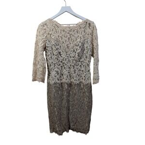 Tadashi Shoji Petite 10P Lace Ombre Sheath Dress Cream Taupe ACZ1224MP